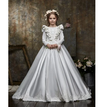 

Taffea Ruffle Top Girls Formal Prom Dresses Beading Sequins V Back A Line Flower Girls Dresses