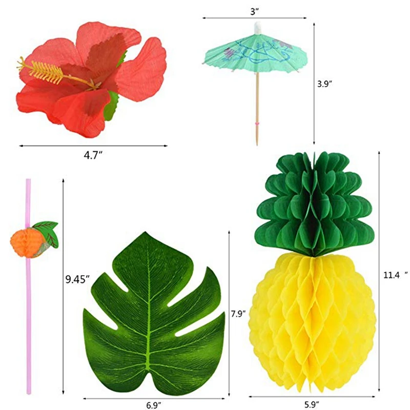 150 шт тропические Гавайские вечерние украшения набор включает тропические Пальмовые Листья гибискуса Цветы Тканевая бумага ананасы
