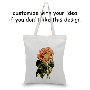 

Tote Bag FLOWER Custom Print Logo Handbag Shopping Bag Daily Use DIY Canvas Eco Reusable Recycle Text
