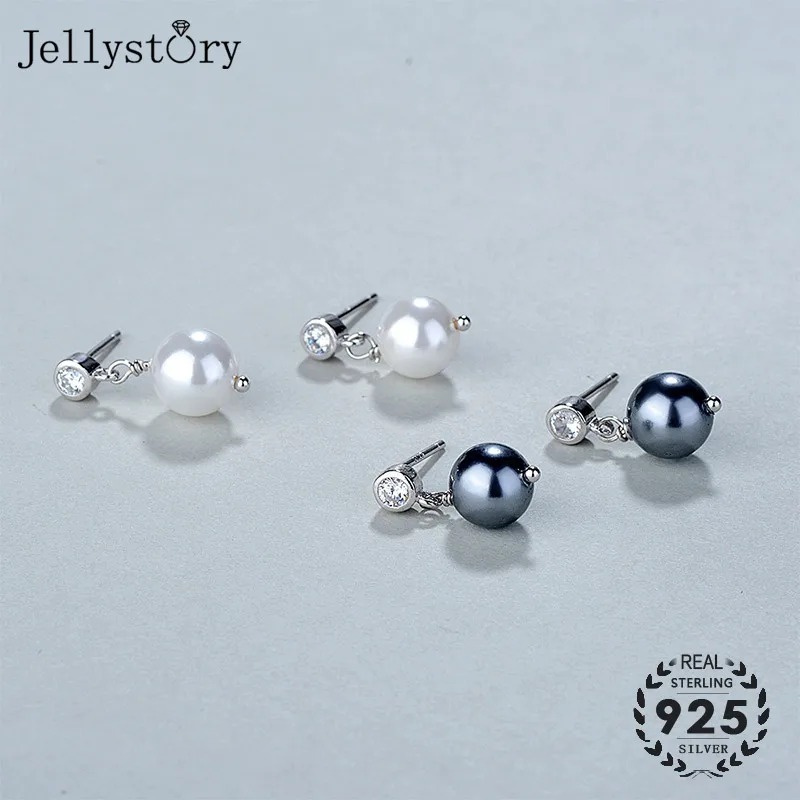 Jellystory Серебро 925 Висячие серьги круглой формы серьга из натурального пресноводного жемчуга для женщин Свадебные подарки ювелирные изделия