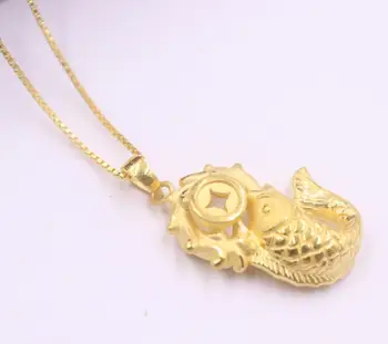 

New Pure 24K Yellow Gold Three-dimensional Pendan 30x15mm Coin Fish 2.14g NO Necklace
