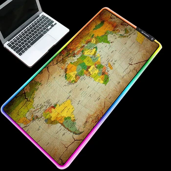 

Yuzuoan Map Gaming Mouse Pad USB Wired LED Colorful Lights Marquee Thickened Waterproof RGB Comfort Control Gaming Keyboard Mat