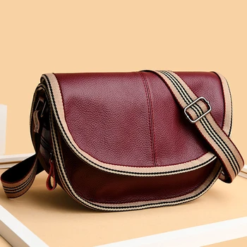

Contrast Color Crossbody Bags for Women Half Round Messenger Bag 2020 Trend Leather Handbags Female Shoulder Bag with Wide Strap