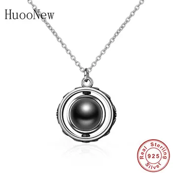 

925 Sterling Silver Circle Black Ball Shape Crystal Stone Pendant Necklace Chain Choker For Women Making Jewelry Trinket Bijoux