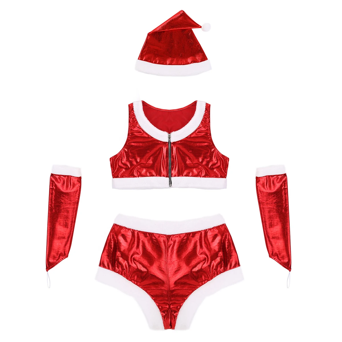 Женские взрослые Горячие Санта-малыш сексуальный костюм Рождественский маскарадный белый фланелевый отделанный топ и шорты с шляпой перчатки без пальцев