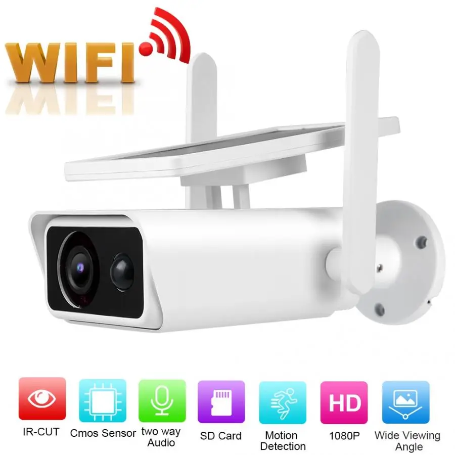 1080P HD WiFi цилиндрическая камера солнечная панель открытый водонепроницаемый PIR