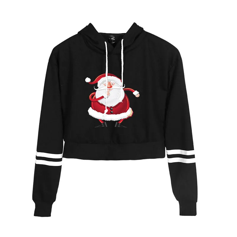 

Fashion Christmas Hoodies Sweatshirt Women Sexy Short Hooded Sweatshirts Christmas Santa Claus Printed Long Sleeve Pullovers