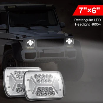 

7X6 Inch H6054 LED Headlights High Low Beam White Bezel Projector Headlights for Jeep Wrangler YJ Cherokee