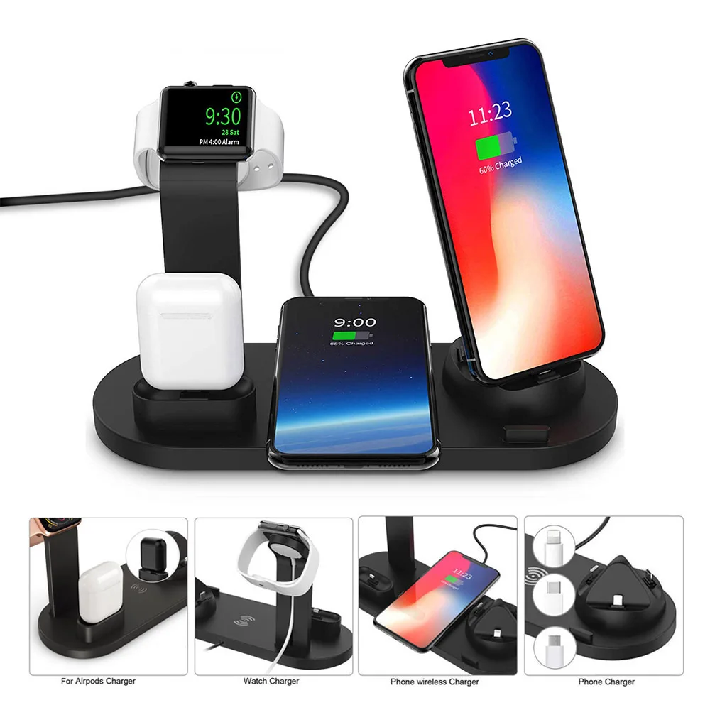 Черный 3 в 1 зарядная док-станция адаптер для Apple Watch Airpods Подставка для зарядки Беспроводное зарядное устройство для iphone X XS MAX XR 8 Plus