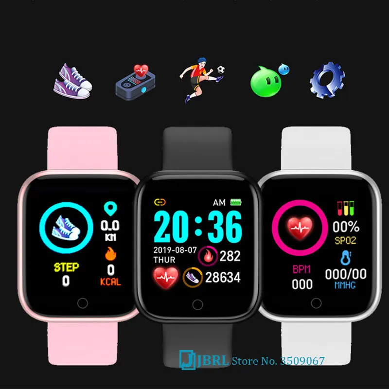 Lesfit розовые Смарт часы для женщин и мужчин Android IOS силиконовый ремешок