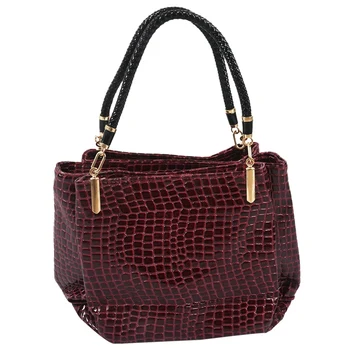 

Fashion Women Crocodile Pattern Leather Shoulder Bag Female Tote Handbag, Red