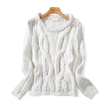 

Women Sweater Early Spring New Handmade Twisted Round Neck Hollow Knitted Sweater