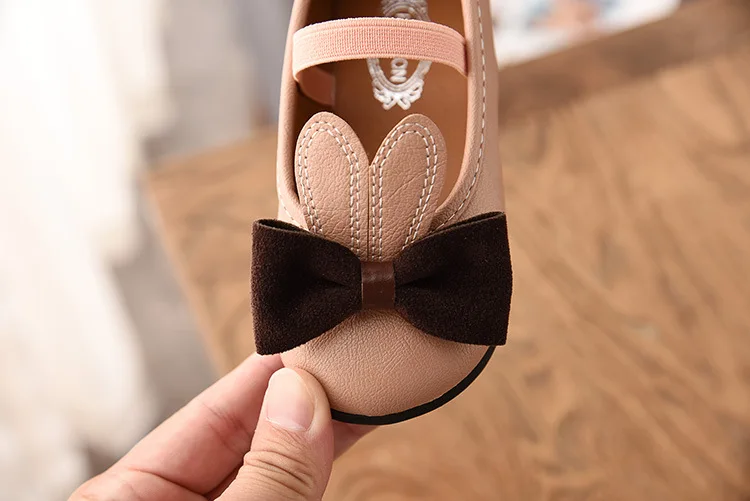 Spring Summer Cute Girls Shoes Sweet Soft Leather With Bow-knot Rabbit Ears Kids Shoes Elastic Band Children Shoes Drop Shipping