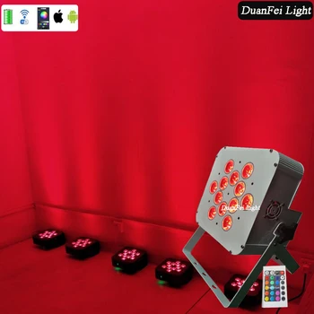 

12x18w rgbwa uv 6in1 led flat par batteried powered remote wireless app control led wash par dmx lyre