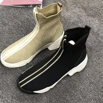 

Slip On Socks Boots New Designer Spring Shoes Woman 2020 Round Toe Combat Ankle Boots Luxury Platform Ladies Shoes Bota Mujer