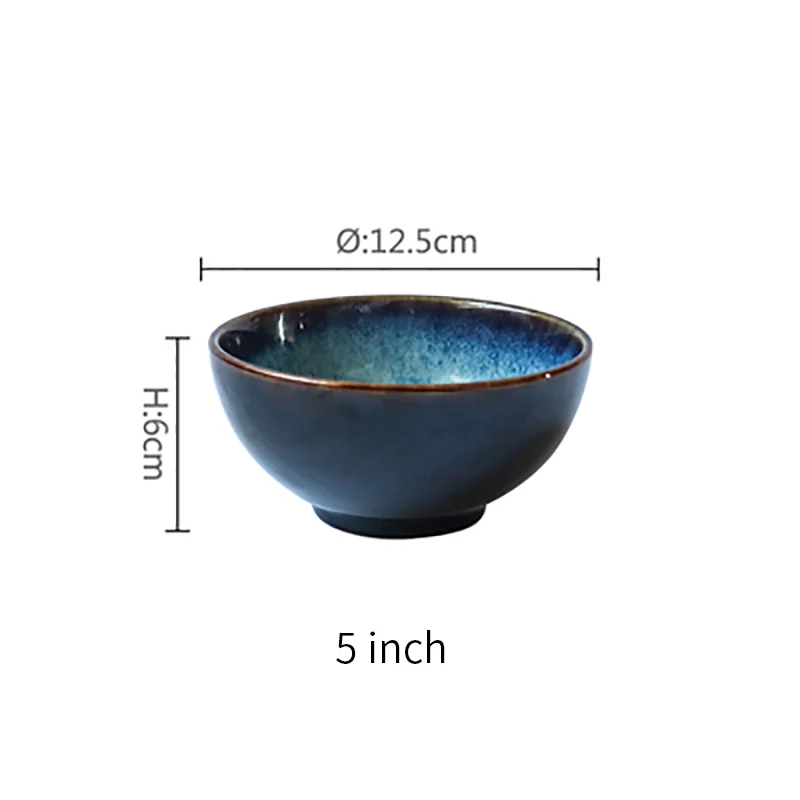 2 размера керамическая Салатница рисовая миска для десерта миска синяя керамическая чаша фарфоровая чашка для риса столовая посуда для ресторана кухонная посуда - Цвет: 5 inch