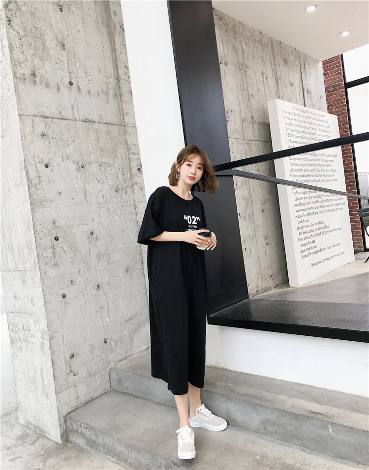2020 new fashion graphic Print long shirts dress  Womens Short-Sleeve streetwear Fall cotton Dress jurk dames