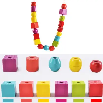 

Wooden Children Puzzle Shape Cognitive Hand-eye Coordination Beaded Toy Rope Wearing Stringing Building Blocks Kids Gifts E65D