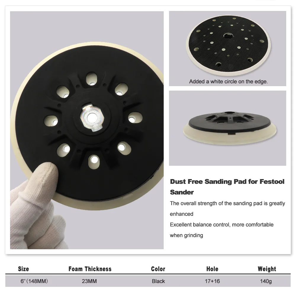 6 Inch 150mm Back-up Sanding Pad M8 Thread Multi-Hole for Hook and Loop Sanding Disc Dust Free Grinding Pads Festool Sander Pad