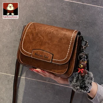 

High Quality Vintage Leather Girls Saddle Bags Flap Cover Ladies Small Shoulder Bags Magnetic Button Messenger Crossbody Bags