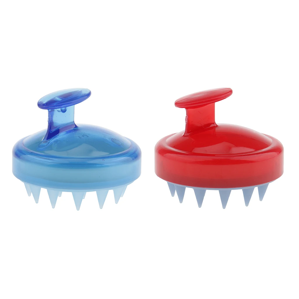 2pcs Soft Silicone Shampoo Scalp Shower Hairbrush Hair Washing Exfoliating Massager Massage Brush Comb for Men Women Red Blue