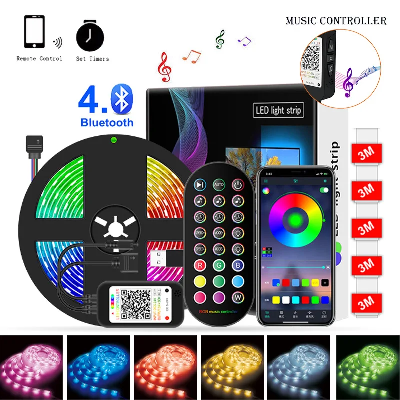 RGB Светодиодная лента Bluetooth 1/2/3/4/5 м 5 В с батареей Водонепроницаемая USB-лента SMD 5050