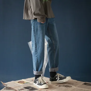 

Autumn Men's Leisure Solid Color Cowboy Trousers Cargo Pocket Wash Jeans Black/blue Color Classic Style Casual Pants Size M-2XL