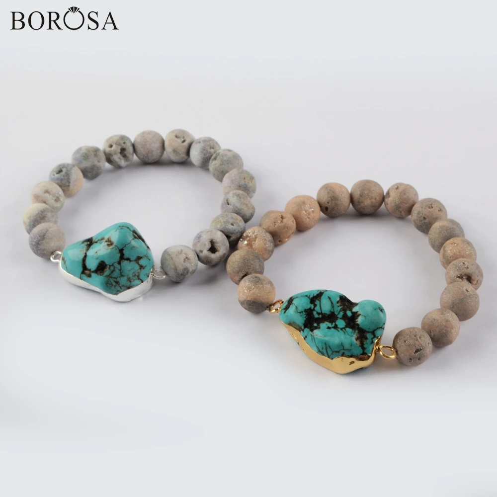 BOROSA Мода 10 мм синий Howlite Разъем 10 мм бусины браслет в золотой браслет Бирюзовый Шарм браслет для женщин Подарки G1931