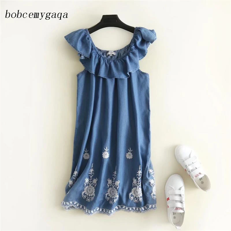 blue denim off the shoulder dress