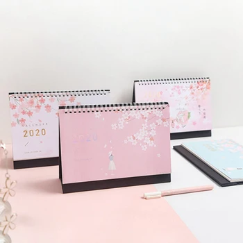 

2020 Year High Quality Fresh Cherry Blossoms And Cat Calendar DIY Table Calendar Daily Schedule Planner 2019.07~2020.12