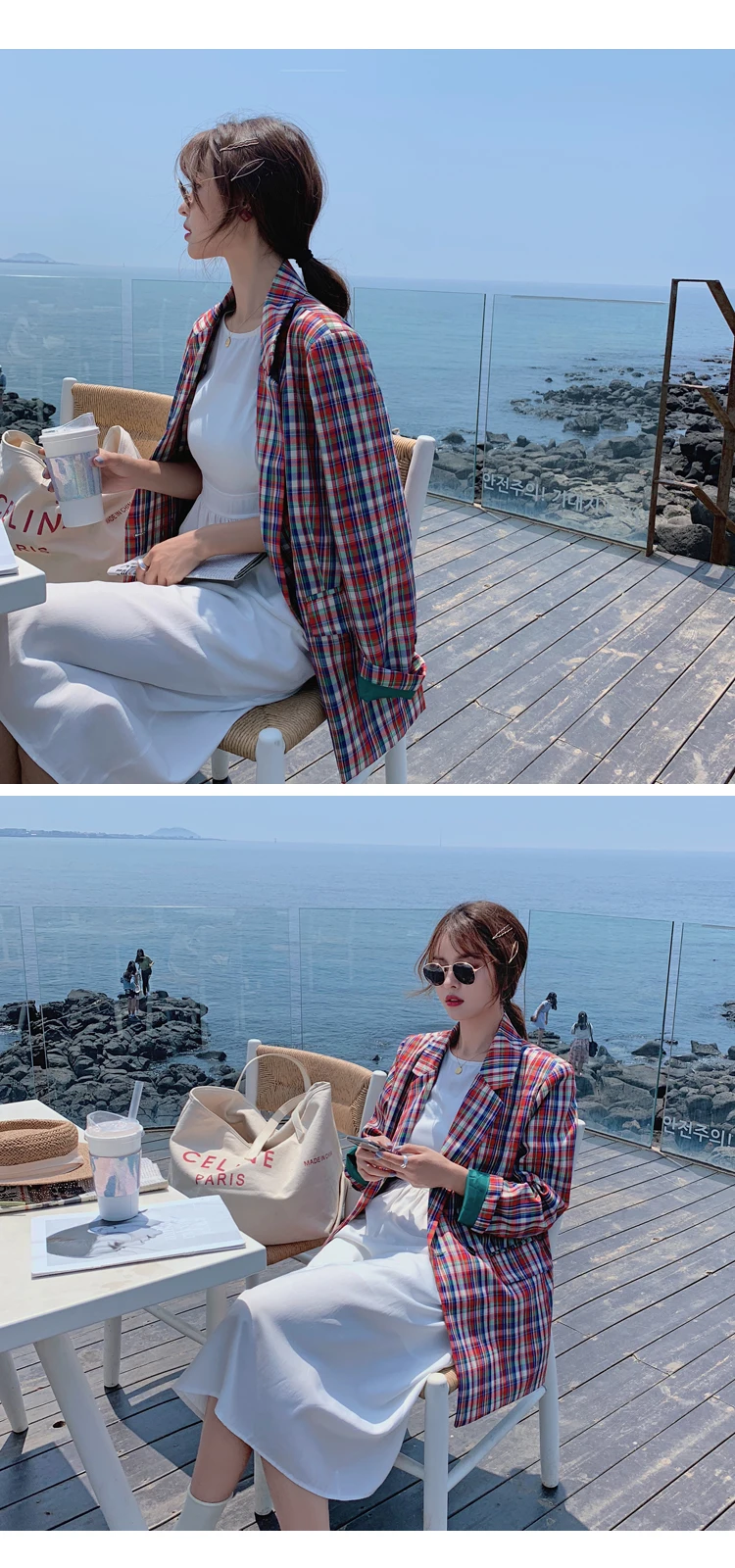 Ulzzang Kim Hyun Классическая клетчатая Женская Куртка Блейзер с надрезом воротник женские костюмы пальто мода решетки весна/осень