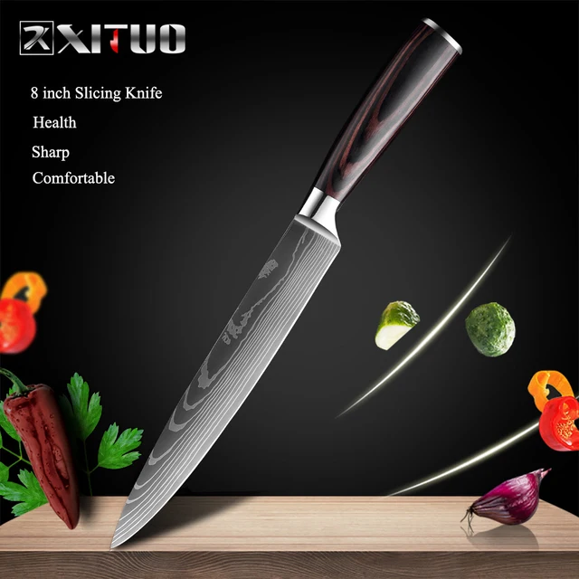 XITUO Chef knife 1-10 Pcs Set Kitchen Knives Laser Damascus Pattern Sharp Japanese Santoku Knife Cleaver Slicing Utility Knife 8 in Slicing