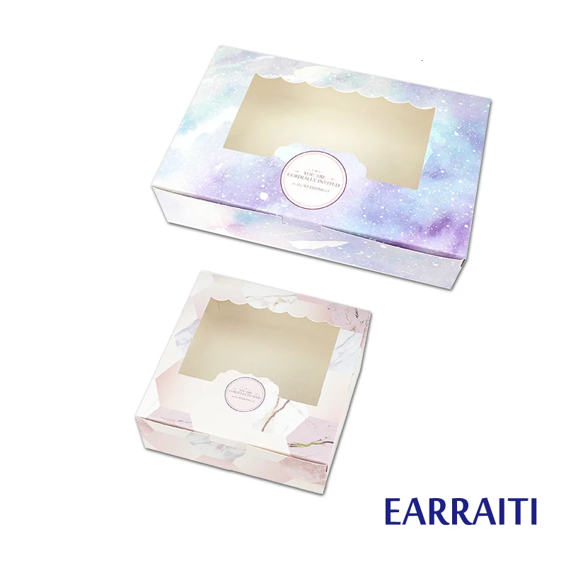 

50PCS Paper Gift Box With Window Wedding Party Favors Galaxy Gift Wedding Box Cake Food Packaging Candy Cookies Cupcake Star