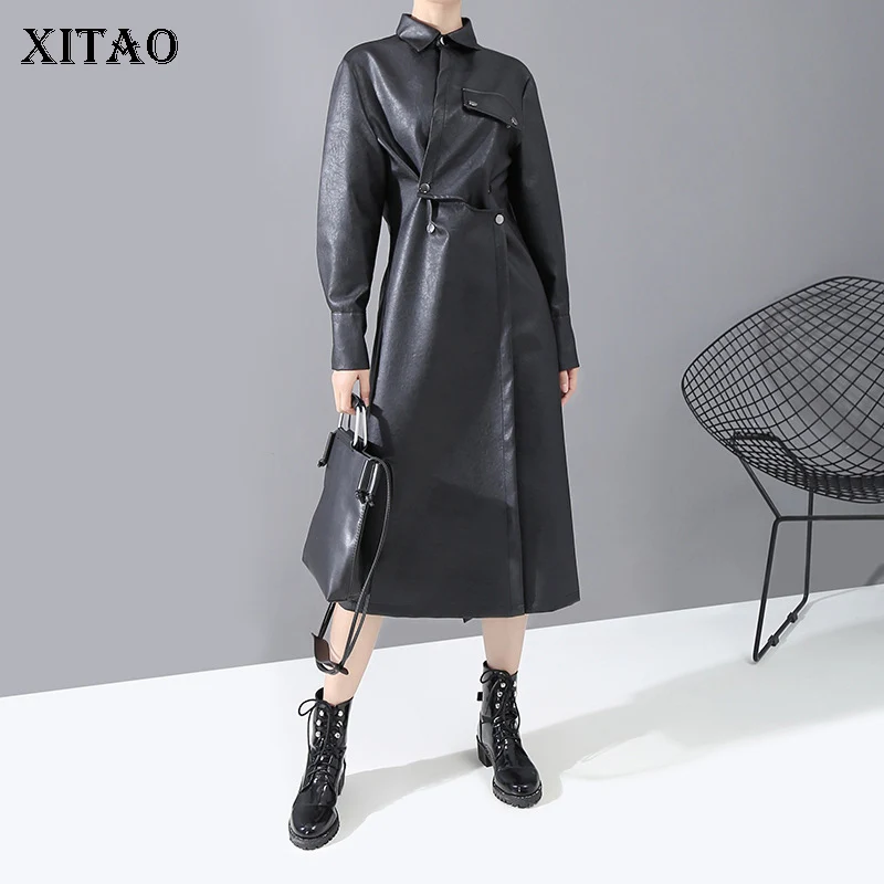 

XITAO Spring 2020 New Women Leather Windbreaker Women Personality Irregular Trench Coat Streetwear Fashion Tops Trend XJ3166