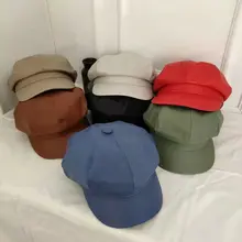 Новинка, модные береты из искусственной кожи для женщин, зимняя шапка на плоской подошве, женская теплая шапка на осень и зиму, однотонная, 8 цветов