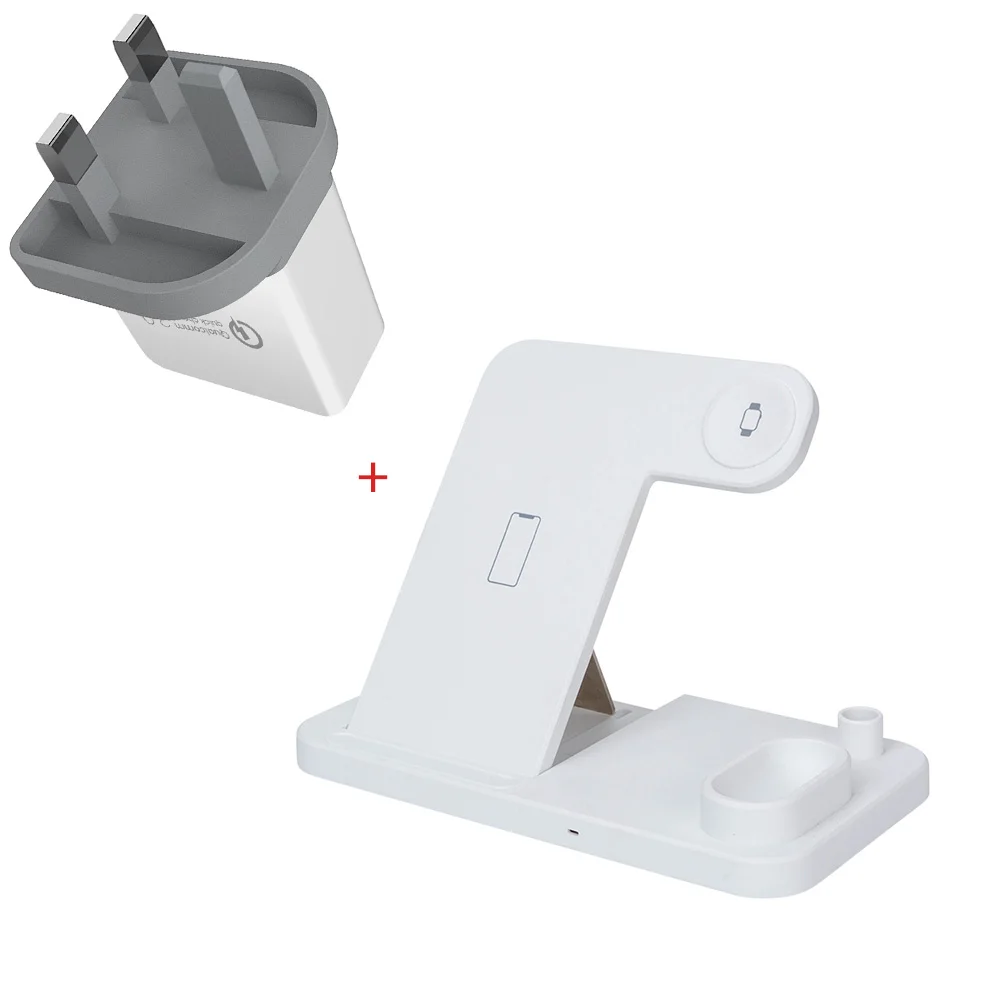 10W Qi Wireless Charger Stand Dock Station For Apple Watch Series 5 4 3 2 I Watch Iphone 11 Pro Max XR X Xs Airpods Apple Pencil - Цвет: White UK Plug