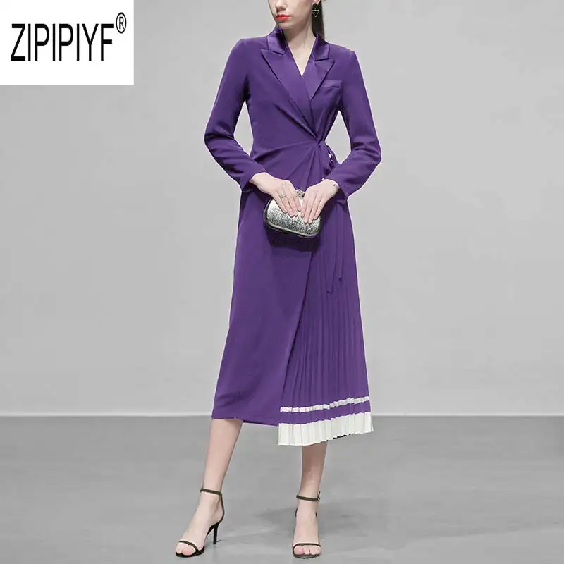 Purple Осень зима Подиум модные женские платья с длинным рукавом Цвет Блок бандаж дизайн платья элегантные офисные платья Z2312 - Цвет: Purple