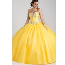 Великолепные платья Quinceanera желтого цвета Бальные платья Новое поступление сладкий 16 Платье Дешевое Расшитое бисером с украшением в виде кристаллов, праздничное платье принцессы vestidos de 15; Возраст;