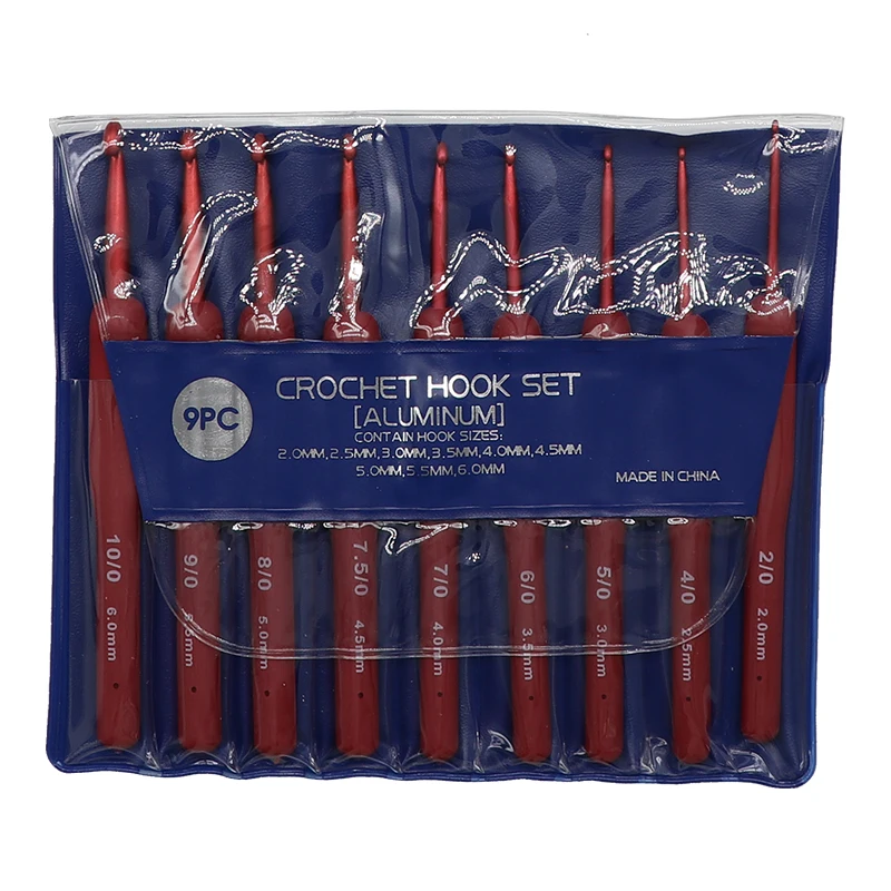 9pcs TPR Silicone Aluminum Crochet Red Handle Set Handmade DIY Weaving Tool Non-slip | Дом и сад
