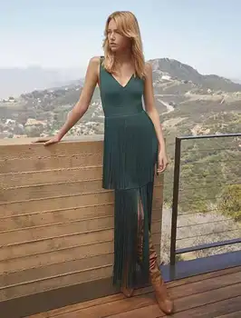 

High Quality Deep V Neck Tassel Bandage Dress Fashion Night CLub Dress Women Elegant Celebrity Party Sexy Dress