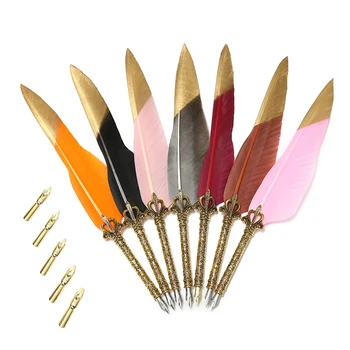 

Halloween Christmas Promotional Gift Feather Dip Water Pen Office Calligraphy Set Feather Pen