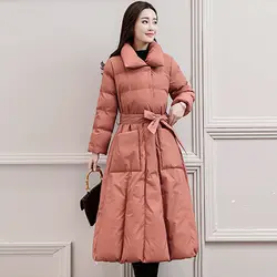 Новинка 2019, длинный пуховик из хлопка, Женская осенне-зимняя теплая куртка с длинными рукавами и воротником-стойкой, длинное пальто CC770