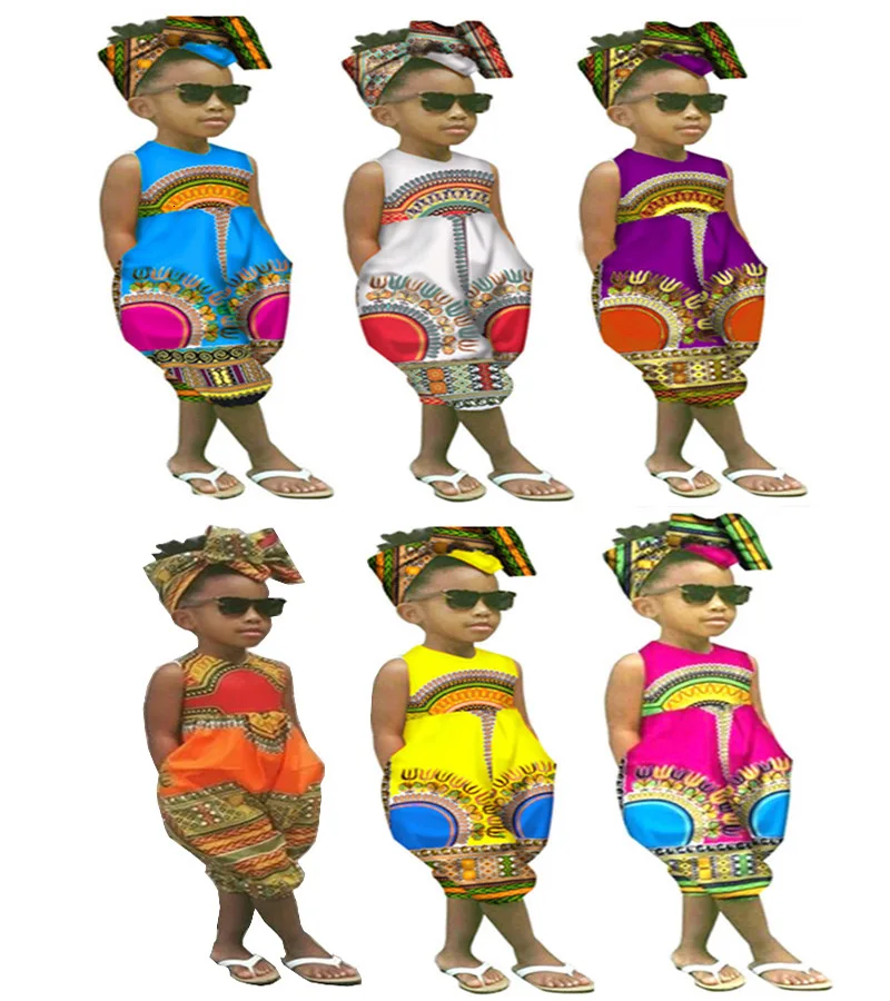 Summer African Dresses Kids Fashion Print Romper Baby Girls Dashiki Bazin Bohemian Jumpsuit Children Riche Ankara Africa Clothes