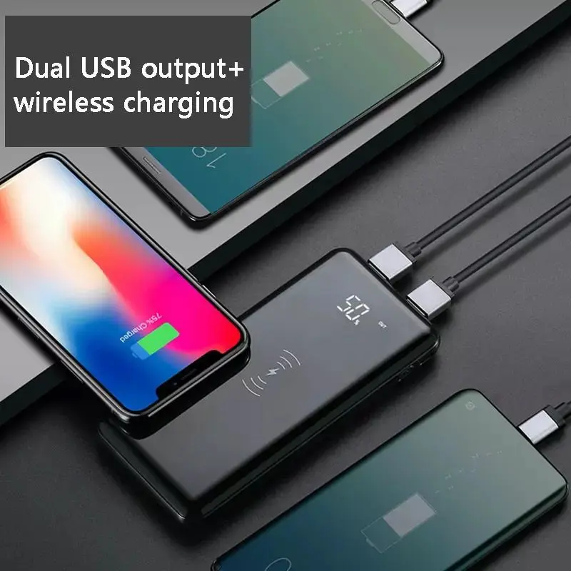 Новинка 30000 мАч QI Беспроводное зарядное устройство банк питания для xiaomi iPhone 8 X samsung банк питания 2 USB зарядное устройство беспроводной внешний аккумулятор
