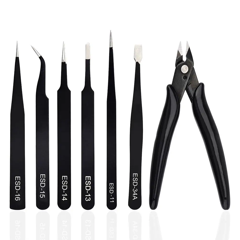 

WMORE Anti-static 6PCS Tweezers Diagonal pliers Maintenance Tools Industrial Precision Curved Straight Tweezers Repair Hand Tool