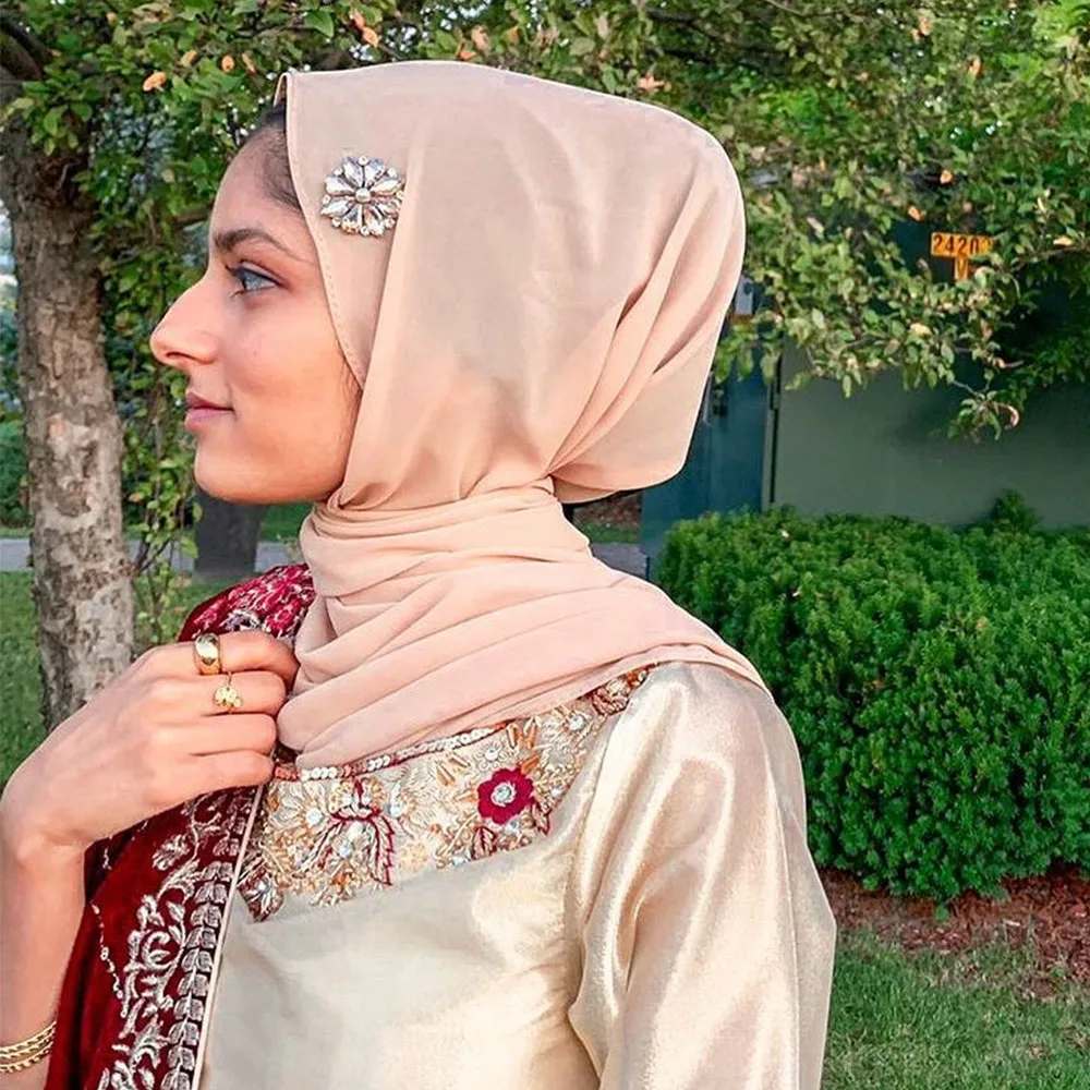 Beading Chiffon Shawl With Crystals Muslim Islamic Ladies Embellished Hijab Scarves 75*180 cm R01