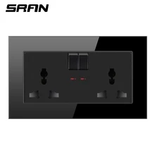 SRAN, 3 отверстия, Универсальный светильник, настенный выключатель, розетка, кристалл, закаленное стекло, материал панели, 146*86 мм, бытовая розетка