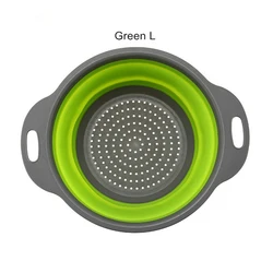 Collapsible Silicone Colander Basket - Foldable Kitchen Strainer for Fruits and Vegetables (Round-Green-L)