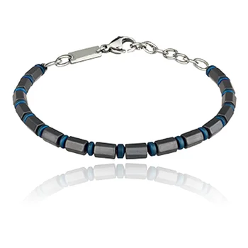 

2020 New Style Fashion Stainless Steel Jewelry for Men with Gray Hematite Long Tube Chains Bracelet Blue Accessories