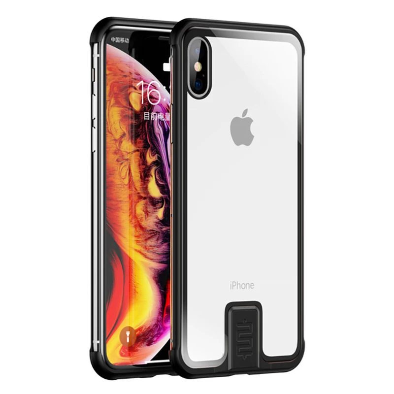 

Case for iPhone Xs Max XR X Push Pull Metal Frame Phone Cover for iPhone 7 8 Plus iPhone 8 Tempered Glass Transparent Back Cover